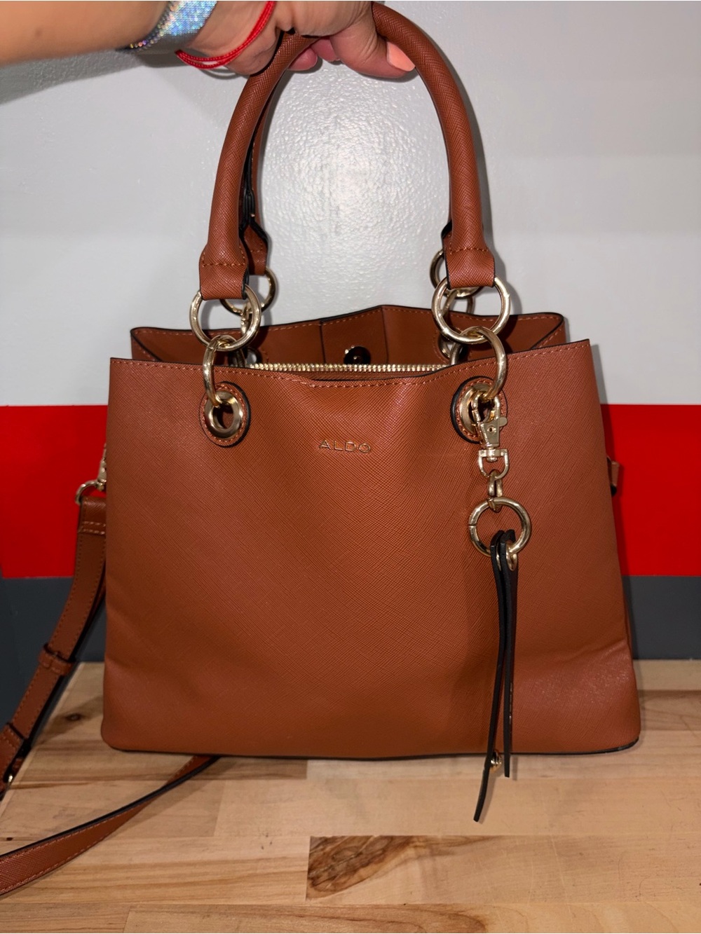 ALDO Tan Brown Satchel with Gold Rings